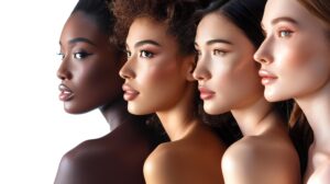 side-profile-four-women-with-different-skin-tones-perfect-skin-photorealistic